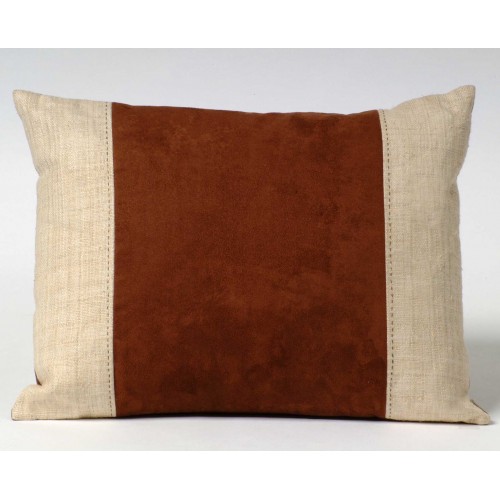 Faux Suede & Hemp Panel - cushion - rectangular - brown/natural 